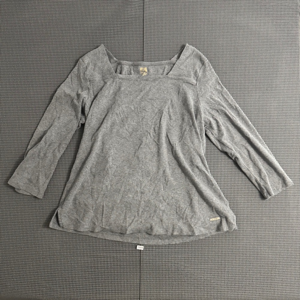 Anne Klein Sport Womens Heather Gray Square Neck Long Sleeve Top XL